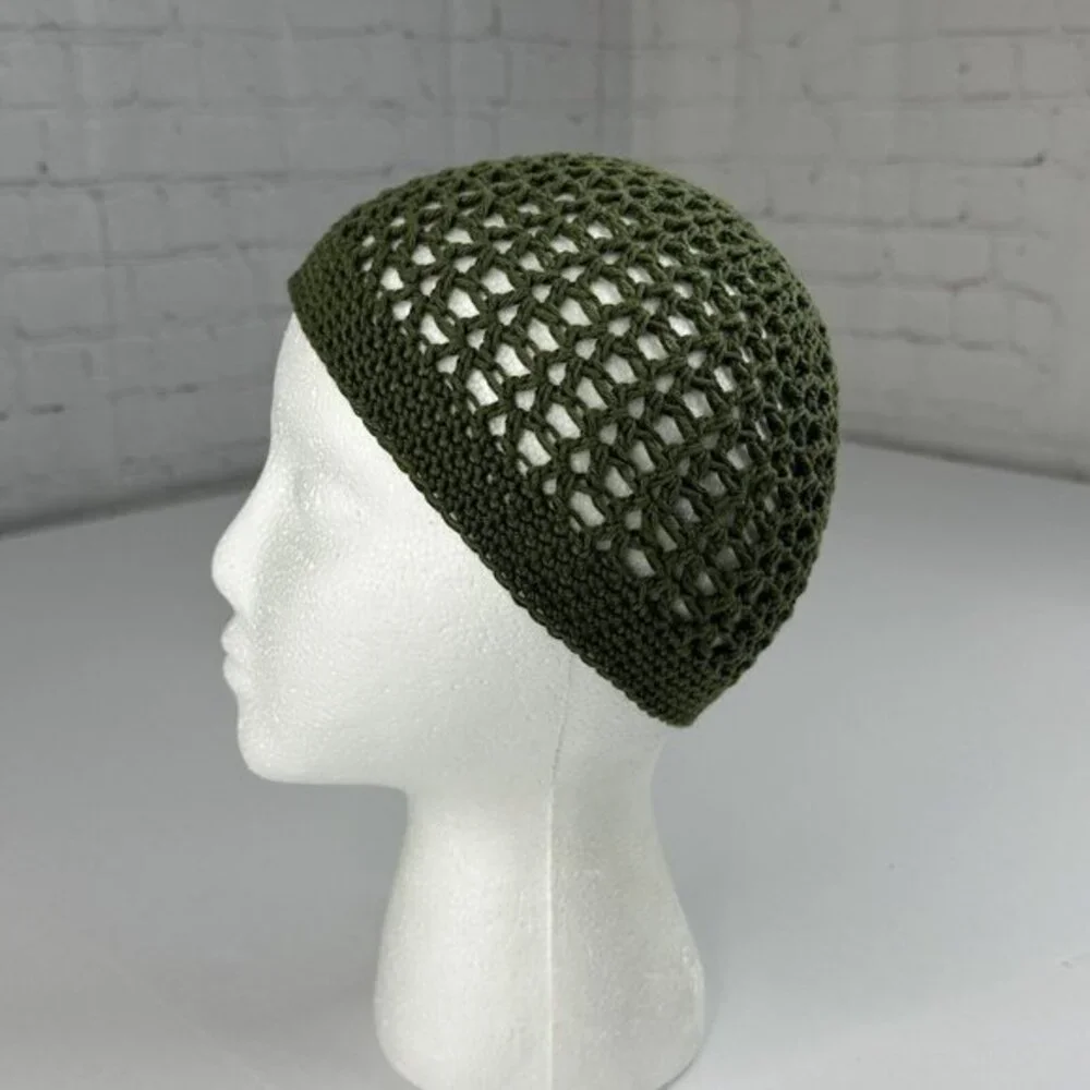Created by Cyd Juliet Olive Green Crochet Cap Beanie Open Weave Handmade‎ NEW